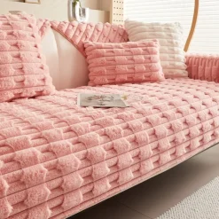 Fluffy Plush Striped Furniture Protector Couch Cover - Ultra-Soft and Cozy Fabric - Stylish Striped Design - Shields Your Sofa from Spills, Stains, and Scratches - Enhances Comfort and Decor