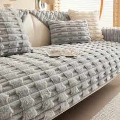 Fluffy Plush Striped Furniture Protector Couch Cover - Ultra-Soft and Cozy Fabric - Stylish Striped Design - Shields Your Sofa from Spills, Stains, and Scratches - Enhances Comfort and Decor