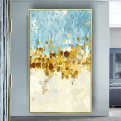 Foil Oil painting hand painted Abstract Gold foil Paintings handmade Rich Textured Acrylic Painting Wall Art Hand Painted Artwork oil painting for Living Room office Wall Decoration gold foilpainting