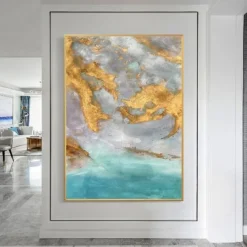 Foil Oil painting hand painted Abstract Gold foil Paintings handmade Rich Textured Acrylic Painting Wall Art Hand Painted Artwork oil painting for Living Room office Wall Decoration gold foilpainting