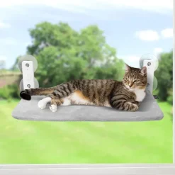 Foldable Anti-Anxiety Cat Hammock,Cordless Cat Window Perch, Cat Hammock with 4 Suction Cups, Solid Metal Frame and Reversible Cover, Foldable Cat Beds for Indoor Cats