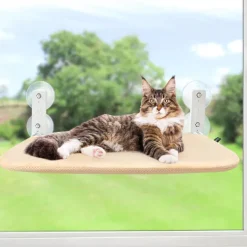 Foldable Anti-Anxiety Cat Hammock,Cordless Cat Window Perch, Cat Hammock with 4 Suction Cups, Solid Metal Frame and Reversible Cover, Foldable Cat Beds for Indoor Cats