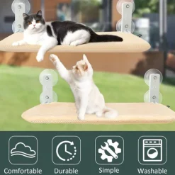 Foldable Anti-Anxiety Cat Hammock,Cordless Cat Window Perch, Cat Hammock with 4 Suction Cups, Solid Metal Frame and Reversible Cover, Foldable Cat Beds for Indoor Cats