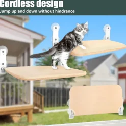 Foldable Anti-Anxiety Cat Hammock,Cordless Cat Window Perch, Cat Hammock with 4 Suction Cups, Solid Metal Frame and Reversible Cover, Foldable Cat Beds for Indoor Cats