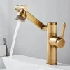 Foldable Bathroom Sink Mixer Faucet LED Displayer, Vintage 360 Swivel Spout Rotatable Wash Basin Tap, Brass Retro Single Handle One Hole with Cold and Hot Water Hose