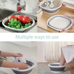 Foldable Dishwasher Set Of 3 Pieces Washbasin Saves Space For Picnics And Camping Used For Dishwashing Vegetable Washing And Fruit Gray Folding Storage Basin