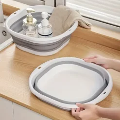 Foldable Dishwasher Set Of 3 Pieces Washbasin Saves Space For Picnics And Camping Used For Dishwashing Vegetable Washing And Fruit Gray Folding Storage Basin