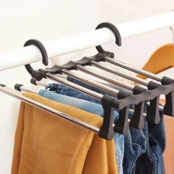 Foldable Hangers for Clothes Hanging Multi-Layer Multi Purpose Pant Hangers for Wardrobe Magic Foldable Hanger Space Saving 5 in 1 Rack Stainless Steel Cloth Hanger for Trousers, Jeans