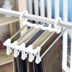 Foldable Hangers for Clothes Hanging Multi-Layer Multi Purpose Pant Hangers for Wardrobe Magic Foldable Hanger Space Saving 5 in 1 Rack Stainless Steel Cloth Hanger for Trousers, Jeans
