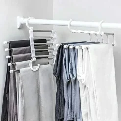 Foldable Hangers for Clothes Hanging Multi-Layer Multi Purpose Pant Hangers for Wardrobe Magic Foldable Hanger Space Saving 5 in 1 Rack Stainless Steel Cloth Hanger for Trousers, Jeans