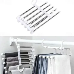 Foldable Hangers for Clothes Hanging Multi-Layer Multi Purpose Pant Hangers for Wardrobe Magic Foldable Hanger Space Saving 5 in 1 Rack Stainless Steel Cloth Hanger for Trousers, Jeans