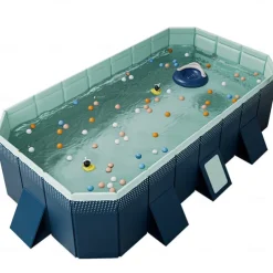 Foldable Inflatable Pool Durable Foldable Inflatable Swimming Pool - Rectangular Shape, PVC Material, Multiple Components - for Family Fun