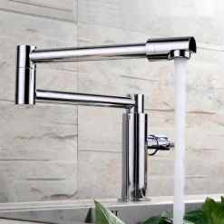 Foldable Kitchen Faucet Cold Water Only, Rotatable Kitchen Brass Taps Chrome Single Handle One Hole Kitchen Sink Faucet