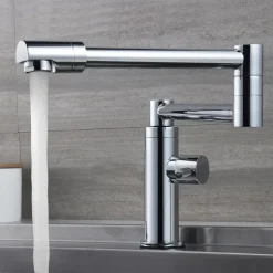 Foldable Kitchen Faucet Cold Water Only, Rotatable Kitchen Brass Taps Chrome Single Handle One Hole Kitchen Sink Faucet