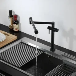 Foldable Kitchen Sink Mixer Faucet Deck Mounted, 360 Swivel Folding Single Handle Kitchen Vessel Taps