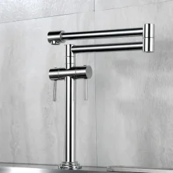 Foldable Kitchen Sink Mixer Faucet Deck Mounted, 360 Swivel Folding Single Handle Kitchen Vessel Taps