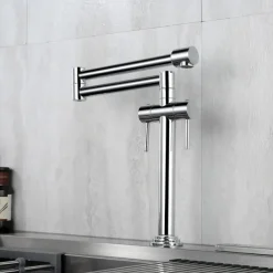 Foldable Kitchen Sink Mixer Faucet Deck Mounted, 360 Swivel Folding Single Handle Kitchen Vessel Taps