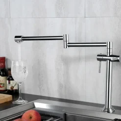 Foldable Kitchen Sink Mixer Faucet Deck Mounted, 360 Swivel Folding Single Handle Kitchen Vessel Taps