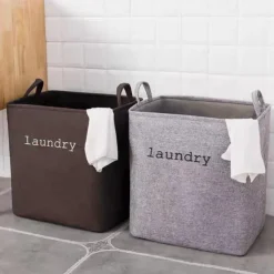 Foldable Laundry Basket for Home, Large Capacity Cotton Linen Clothes Organizer for Bathroom and Laundry Room