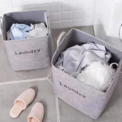 Foldable Laundry Basket for Home, Large Capacity Cotton Linen Clothes Organizer for Bathroom and Laundry Room
