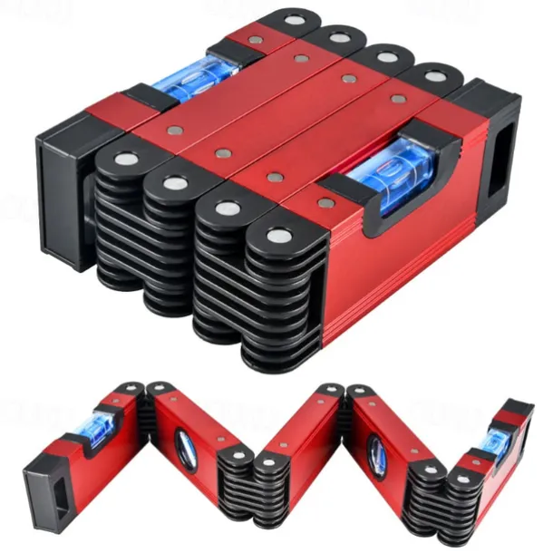 Foldable Multi-Angle Measuring Tool, Magnetic Level Ruler for Woodworking, Precise 45 90 Vertical Measurements, Compact & Space-Saving Design