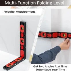 Foldable Multi-Angle Measuring Tool, Magnetic Level Ruler for Woodworking, Precise 45 90 Vertical Measurements, Compact & Space-Saving Design