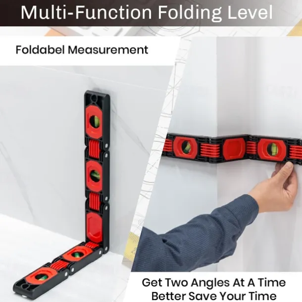 Foldable Multi-Angle Measuring Tool, Magnetic Level Ruler for Woodworking, Precise 45 90 Vertical Measurements, Compact & Space-Saving Design