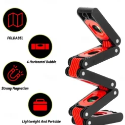 Foldable Multi-Angle Measuring Tool, Magnetic Level Ruler for Woodworking, Precise 45 90 Vertical Measurements, Compact & Space-Saving Design