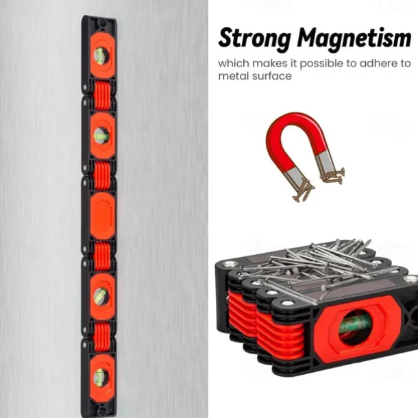 Foldable Multi-Angle Measuring Tool, Magnetic Level Ruler for Woodworking, Precise 45 90 Vertical Measurements, Compact & Space-Saving Design