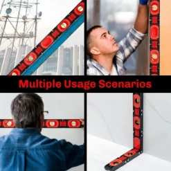 Foldable Multi-Angle Measuring Tool, Magnetic Level Ruler for Woodworking, Precise 45 90 Vertical Measurements, Compact & Space-Saving Design