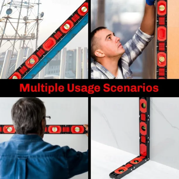 Foldable Multi-Angle Measuring Tool, Magnetic Level Ruler for Woodworking, Precise 45 90 Vertical Measurements, Compact & Space-Saving Design
