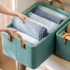 Foldable Storage Box With Steel Frame, Large Capacity Clothes Trousers Storage Basket, Portable Home Wardrobe Storage Box