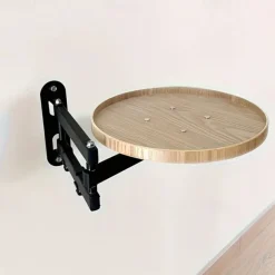 Foldable Telescopic Tray Table with Floating Shelves - Adjustable Height, Portable Compact Design for Bedside, Side, or Floor Use, Durable Steel Frame & Wooden Top, Space-Saving Storage Solution, Mini