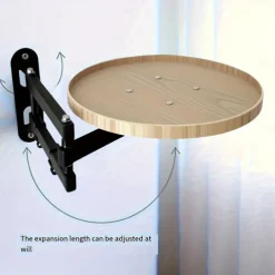 Foldable Telescopic Tray Table with Floating Shelves - Adjustable Height, Portable Compact Design for Bedside, Side, or Floor Use, Durable Steel Frame & Wooden Top, Space-Saving Storage Solution, Mini