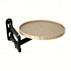 Foldable Telescopic Tray Table with Floating Shelves - Adjustable Height, Portable Compact Design for Bedside, Side, or Floor Use, Durable Steel Frame & Wooden Top, Space-Saving Storage Solution, Mini