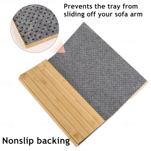 Foldable Vintage Bamboo Sofa Armrest Table with Cup Holder - No Assembly Required, Hand Wash Only, Natural Wood & Black Finish, Hardwood & Bamboo Construction for Living Room, Dining, Relaxation