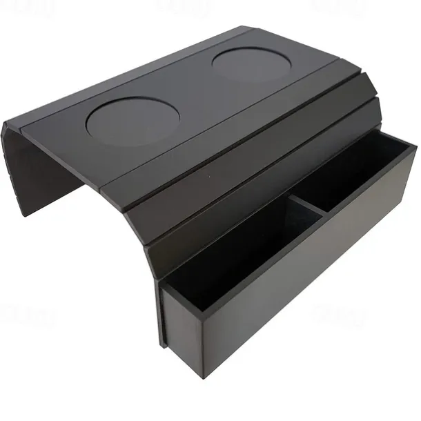 Foldable Vintage Bamboo Sofa Armrest Table with Cup Holder - No Assembly Required, Hand Wash Only, Natural Wood & Black Finish, Hardwood & Bamboo Construction for Living Room, Dining, Relaxation