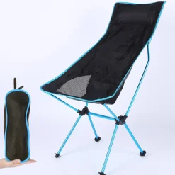 Folding Chair Beach Chair Camping Chair Fishing Chair High Back with Headrest Ultra Light (UL) Foldable Breathable Compact Mesh 7075 Aluminium Alloy for 1 person Fishing Blue Red Orange Dark Blue