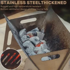 Folding Charcoal BBQ Grill, Stainless Steel Easy To Install Ventilation Holes Collapsible Grill for Parties