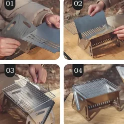 Folding Charcoal BBQ Grill, Stainless Steel Easy To Install Ventilation Holes Collapsible Grill for Parties