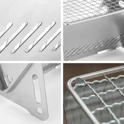 Folding Charcoal BBQ Grill, Stainless Steel Easy To Install Ventilation Holes Collapsible Grill for Parties