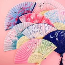 Folding Fans Vintage Style Silk Folding Fan Chinese Japanese Pattern Art Craft Gift Home Decoration Ornaments Dance Hand Fan 7 inches