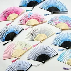 Folding Fans Vintage Style Silk Folding Fan Chinese Japanese Pattern Art Craft Gift Home Decoration Ornaments Dance Hand Fan 7 inches