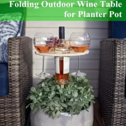 Folding Outdoor Wine Table for Planter Pot Beach and Lawn Wine Holder, Travel Camping Outdoor Table, Wooden Cross Design, Suitable for Courtyard Furniture