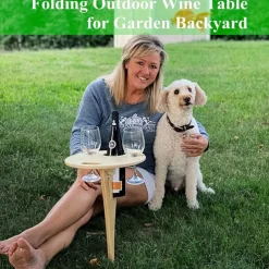 Folding Outdoor Wine Table for Planter Pot Beach and Lawn Wine Holder, Travel Camping Outdoor Table, Wooden Cross Design, Suitable for Courtyard Furniture