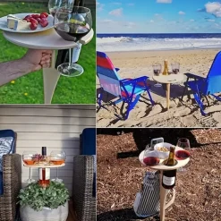 Folding Outdoor Wine Table for Planter Pot Beach and Lawn Wine Holder, Travel Camping Outdoor Table, Wooden Cross Design, Suitable for Courtyard Furniture