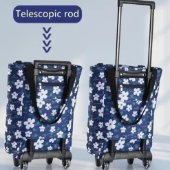 Folding Shopping Pull Cart Trolley Bag with Wheels Reusable Grocery Shopping Bags Eco Large Food Supermarket Vegetables Bags