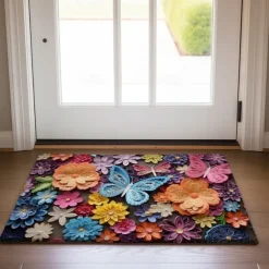 Folk Art Butterflies Doormat Floor Mats Washable Rugs Kitchen Mat Non-Slip Oil Proof Rug Indoor Outdoor Mat Bedroom Decor Bathroom Mat Entrance Rug