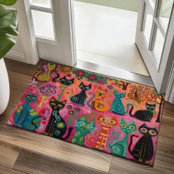 Folk Art Cats Doormat Kitchen Mat Floor Mat Non-Slip Area Rug Oil Proof Rug Indoor Outdoor Mat Bedroom Decor Bathroom Mat Entrance Entreyway Rug