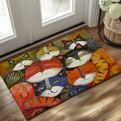 Folk Art Cats Doormat Kitchen Mat Floor Mat Non-Slip Area Rug Oil Proof Rug Indoor Outdoor Mat Bedroom Decor Bathroom Mat Entrance Entreyway Rug